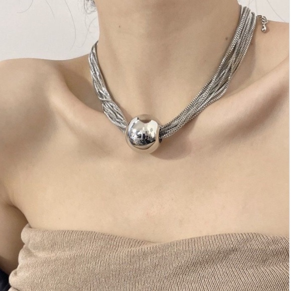 Silver Ball Multi Chain Choker - Picture 4 of 5